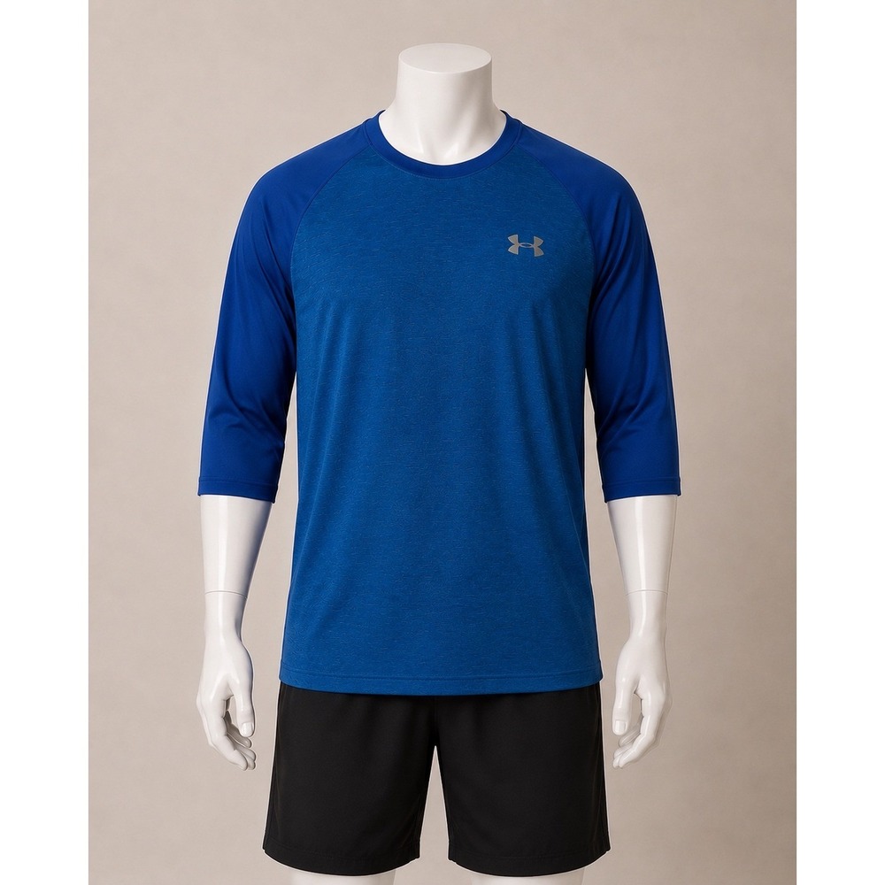 Under Armour HeatGear Mens XL Blue 3/4 Sleeve Baseball Raglan T-Shirt Loose Fit